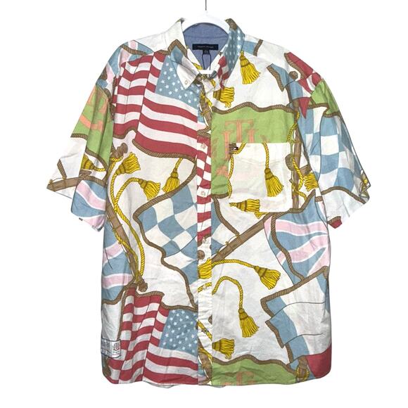 Rare Vintage Tommy Hilfiger Allover Flag Nautical Print Button Down Shirt XL NWT - Picture 1 of 15